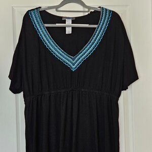 Swimsuits For All Black Embroidered Swim Cover-Up Dress — 18/20